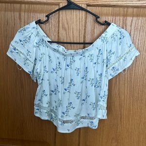 Forever 21 top cropped white with blue flowers